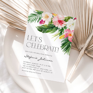 Convites Aquarela Flores Tropicais Festa de aniversário de 