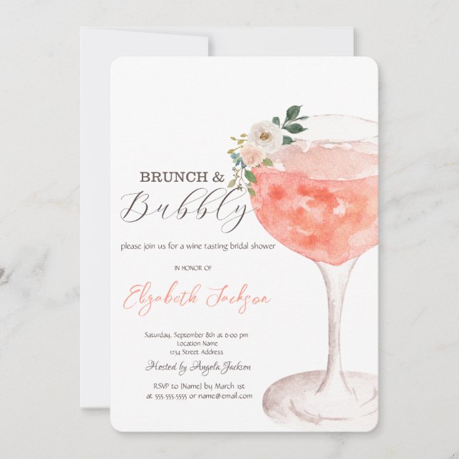 Convites Aquarela Flores Vinho Brunch & Espumante (Frente)