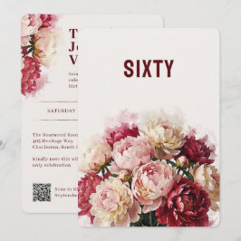 Convites Aquarela Floresce | Elegante Peônia 60º Aniversári