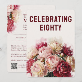 Convites Aquarela Floresce | Elegante Peônia 80º Aniversári