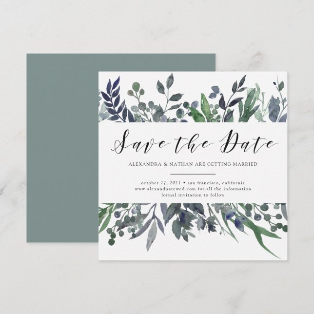 Convites Aquarela Folhagem | Casamento Salve a Data (Frente/Verso)