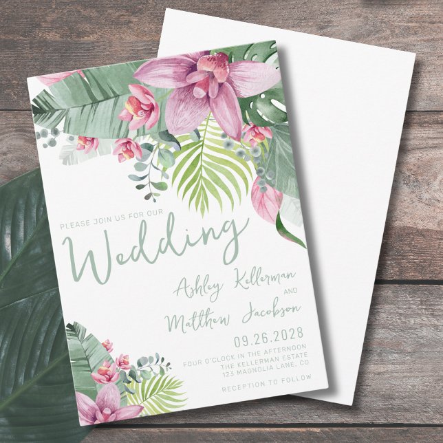 Convites Aquarela Folhagem Flores Tropicais Casamento (Watercolor Greenery Tropical Flowers Wedding Invitation)