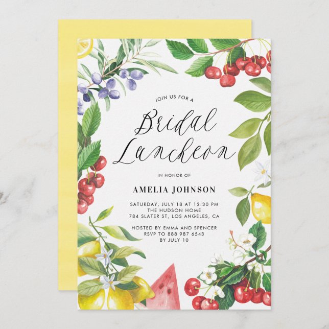 Convites Aquarela Frutas Floral Bridal (Frente/Verso)