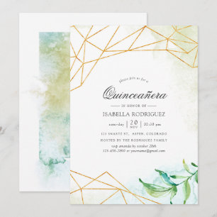 Convites Aquarela Geométrica Cristal Quinceañera
