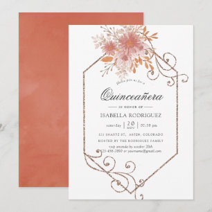 Convites Aquarela Geométrica Terracota Quinceañera