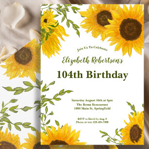 Convites Aquarela Girassóis Aniversário de 104 anos para Mu