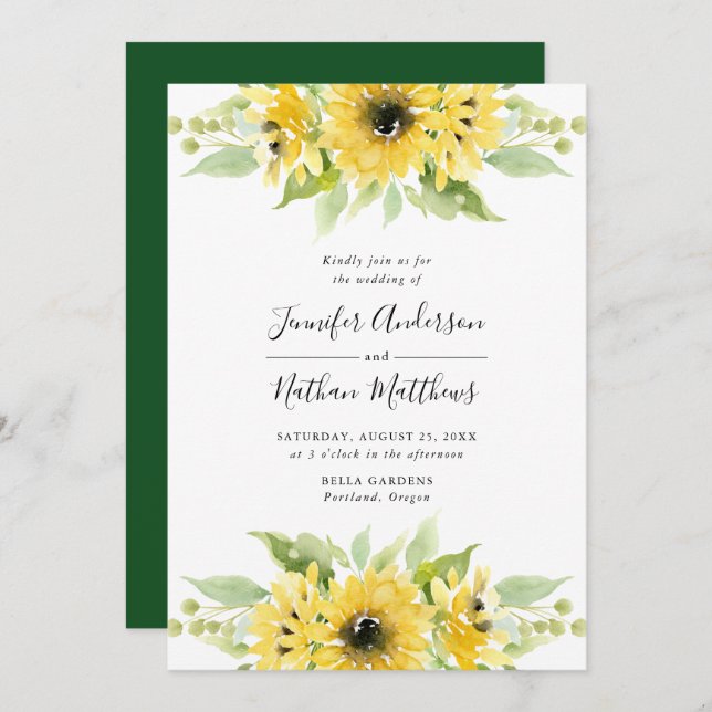 Convites Aquarela Girassóis Flores Buquês | Casamento (Frente/Verso)