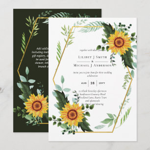 Convites Aquarela GIRASSÓIS Verdura Casamento Rústico