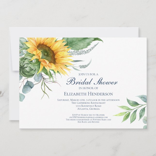 Convites Aquarela Girassol Chá de panela verde (Frente)