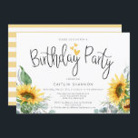 Convites Aquarela Girassol Festa de aniversário Amarelo<br><div class="desc">Este convite de aniversário alegre de girassol vai dar o tom para a sua festa. Este design apresenta girassóis pintados por aquarela,  letras divertidas desenhadas à mão e corações brancos em fundo branco.</div>