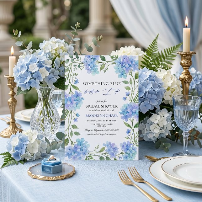 Convites Aquarela Hydrangea Azul Noiva Algo Azul (Criador carregado)