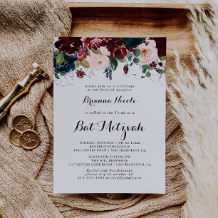 Convites Aquarela Ilustrada de Caligrafia Mitzvah