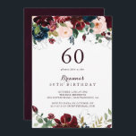 Convites Aquarela Ilustrada Queda 60ª Festa de aniversário<br><div class="desc">Esta aquarela ilustrada no outono 60º é perfeita para uma simples festa de aniversário. A design apresenta marinho de aquarela pintada à mão artística azul,  burgundy,  vermelha,  rosas de pincel e peônias com folhas verdes elegantes,  inspirando a colorida beleza do outono idílico.</div>