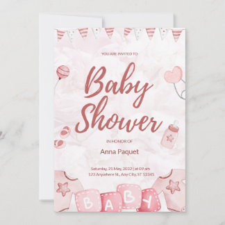 Convites Aquarela Ilustrativa Rosa Claro Infantil Moderno