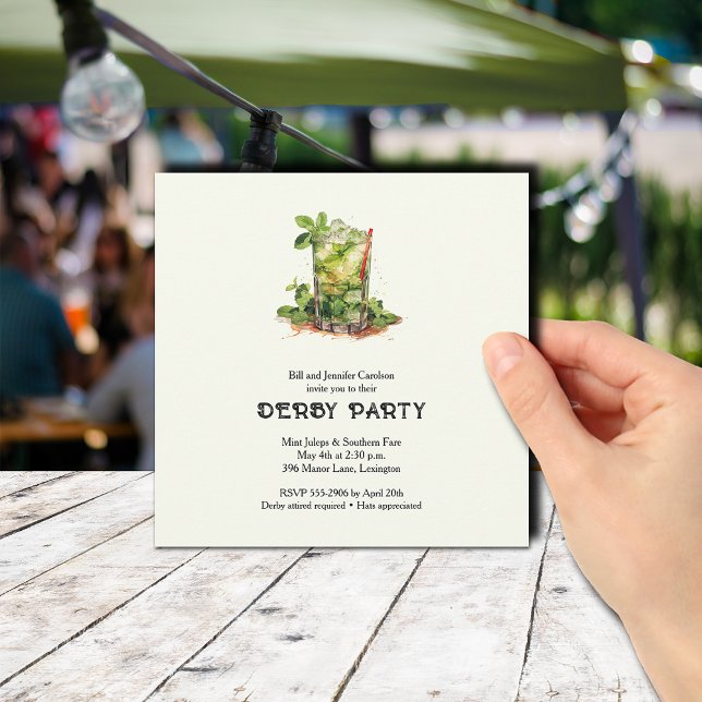 Convites Aquarela Julep de Hortelã Derby (Mint Julep Derby Party Invitations)