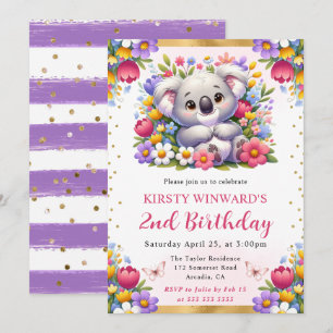 Convites Aquarela Koala de Páscoa & Flores de Primavera Ani