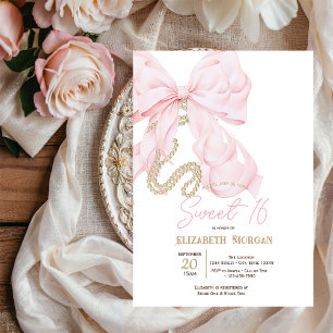 Convites Aquarela Laço Rosa Pérolas Pontos Doce 16