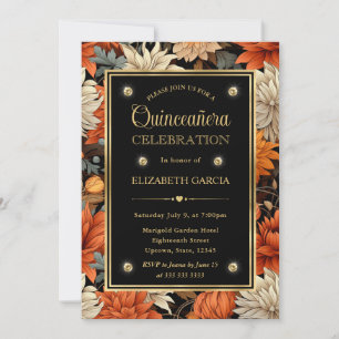 Convites Aquarela Laranja Marrom Folhas de Outono Quinceane