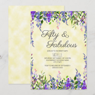 Convites Aquarela Lavanda Amarelo 50 & Incrível Aniversário