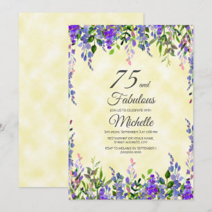 Convites Aquarela Lavanda Amarelo 75 & Fabuloso Aniversário