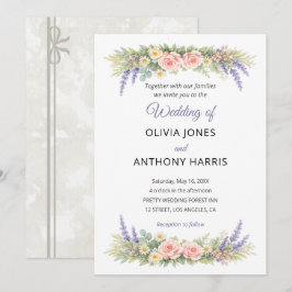 Convites Aquarela Lavanda Eucalipto Rosa Casamento