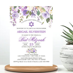 Convites Aquarela Lavanda Floral Puro Star Bat Mitzvah