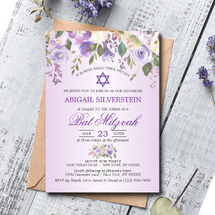 Convites Aquarela Lavanda Floral Puro Star Bat Mitzvah