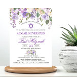 Convites Aquarela Lavanda Floral Puro Star Bat Mitzvah<br><div class="desc">Design floral rústico simples e elegante de cor aquosa (cor d'água) verde verde,  lavanda,  roxo,  violeta,  lilás,  cor-de-rosa pincel,  pêssego,  rosas de flores brancas/pénia sobre fundo branco e letras verdes escuras. Delicar os convites para a garota. Estrela de David no meio.</div>