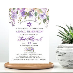 Convites Aquarela Lavanda Floral Puro Star Bat Mitzvah