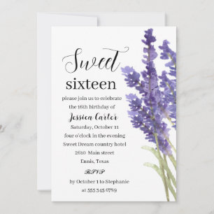 Convites Aquarela Lavanda Púrpura Sabor Floral 16 Dezesseis