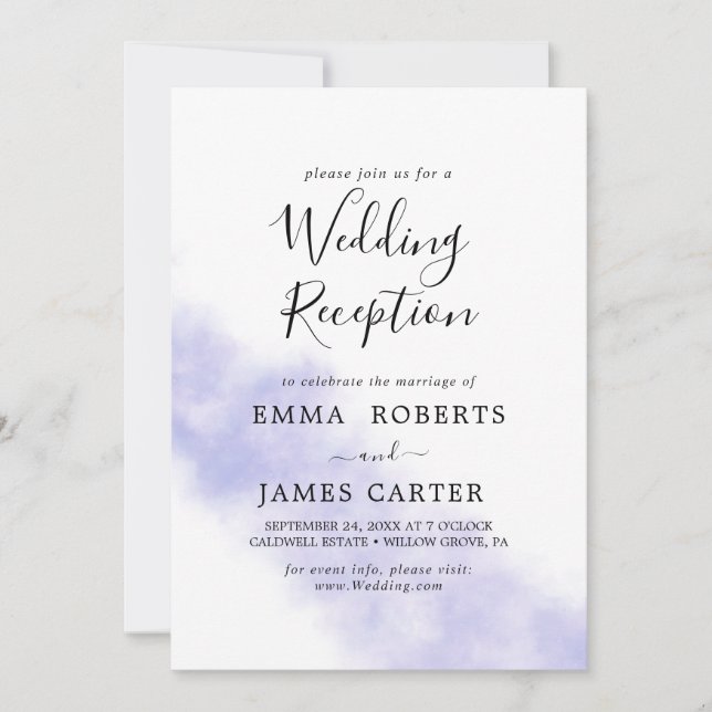 Convites Aquarela Lavanda | Recepção de Casamento Roxo  (Frente)