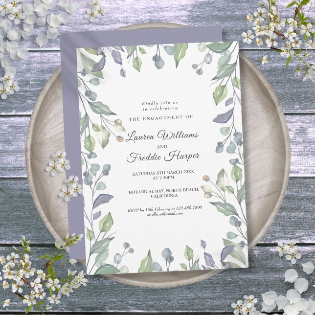 Convites Aquarela Lilac Floral Noivado (Watercolor Lilac Floral Greenery Engagement Invitation)