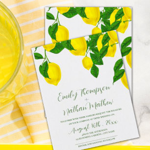 Convites Aquarela Limão Amarelo Brilhante Casamento de Citr