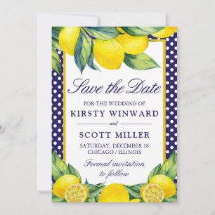 Convites Aquarela Limão Azul Bolinhas Save The Date