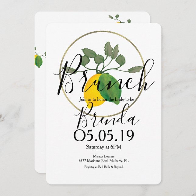 Convites Aquarela Limão Limoncillo Lima (Frente/Verso)