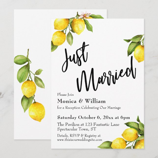 Convites Aquarela Limões Casamento Tipografia (Frente/Verso)