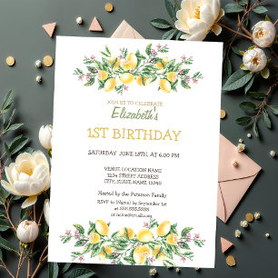 Convites Aquarela Limões Flores Botânicas Aniversário