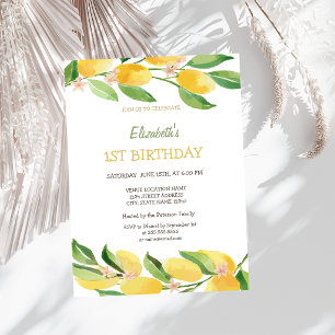 Convites Aquarela Limões Flores Citrinos Aniversário