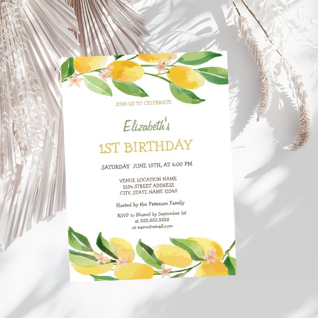 Convites Aquarela Limões Flores Citrinos Aniversário (Criador carregado)