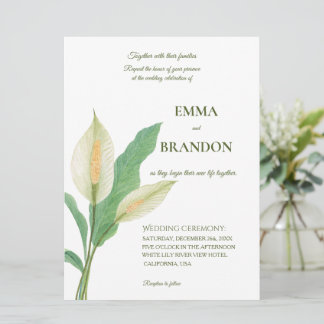 Convites Aquarela lírio da paz branco - casamento minimalis