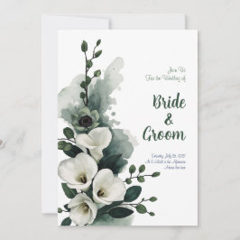 Convites Aquarela Lírio-de-callas Branco Verde Sage Minimal