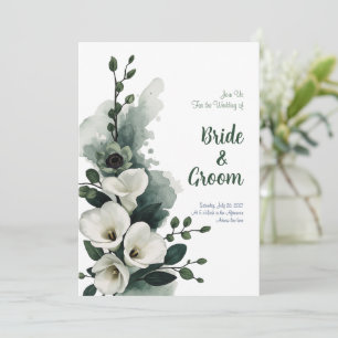 Convites Aquarela Lírio-de-callas Branco Verde Sage Minimal