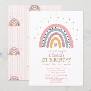 Convites Aquarela Listras de Arco-íris de Aniversário