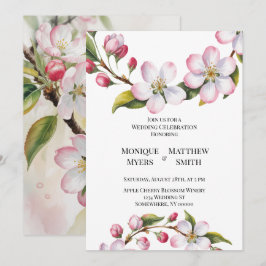 Convites Aquarela Maçã Flor de Cerejeira Casamento