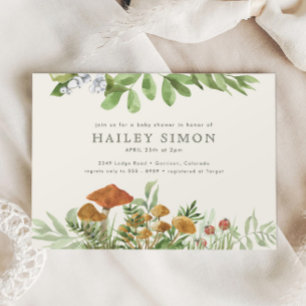 Convites Aquarela Madeira Mushroom Chá de fraldas verde