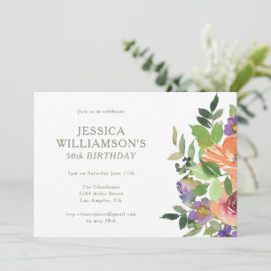 Convites Aquarela Minimalista Floral Laranja Aniversário de