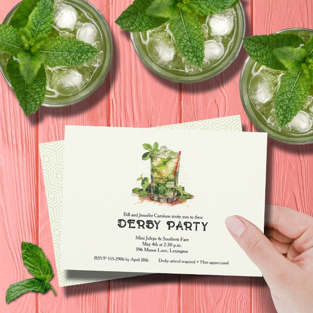 Convites Aquarela Mint Julep Derby (Watercolor Mint Julep Derby Party Invitations)
