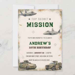Convites Aquarela Missão Militar Secreta de Aniversário