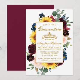 Convites Aquarela Mistura Burgundia Quinceanera Floral