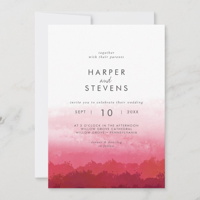 Convites Aquarela Moderna | Casamento Rosa Frente e Verso (Frente)